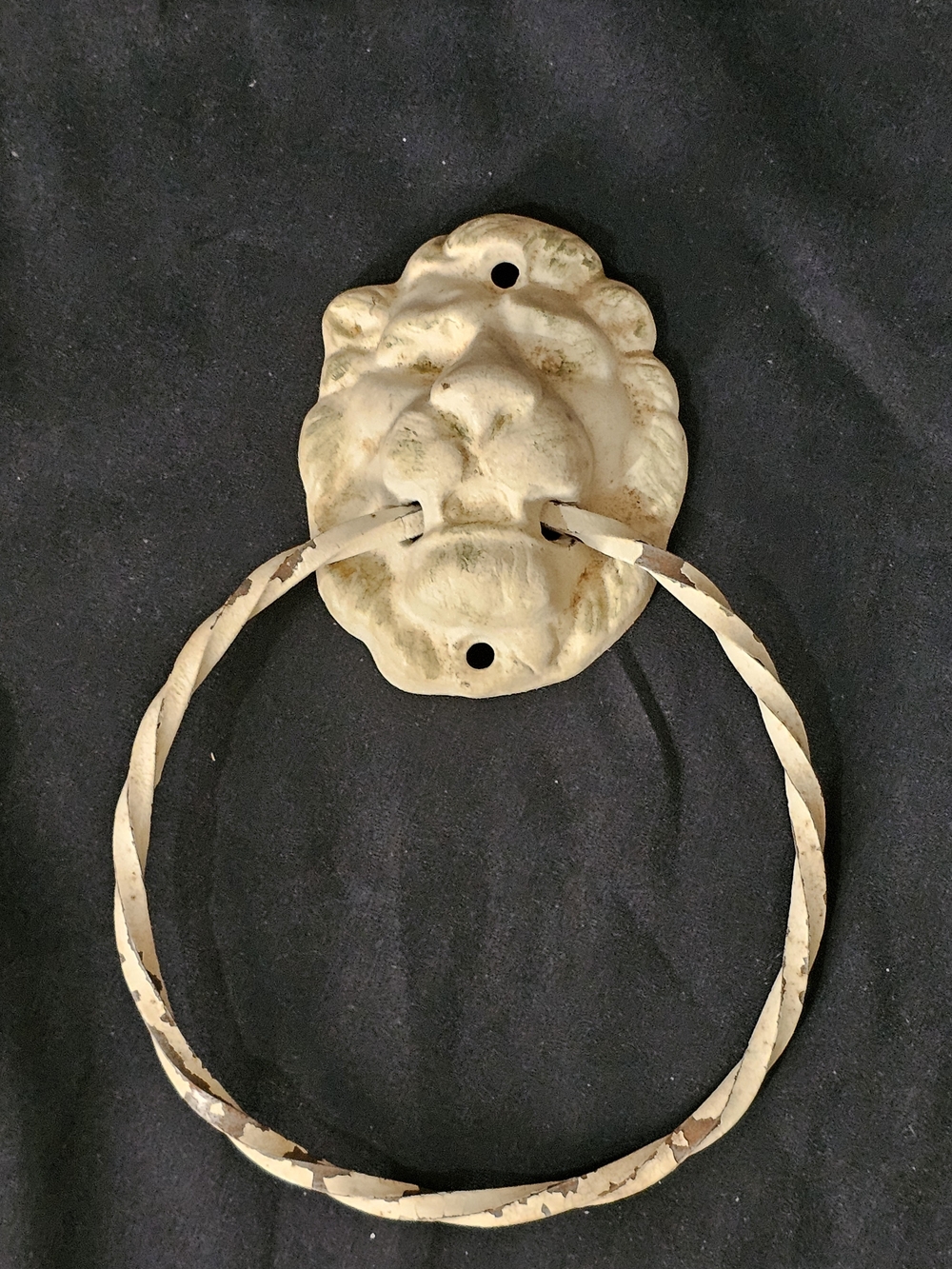 Vintage Shabby Chic Cast Iron Lion Head Towel Ring Door Knocker (8”)
